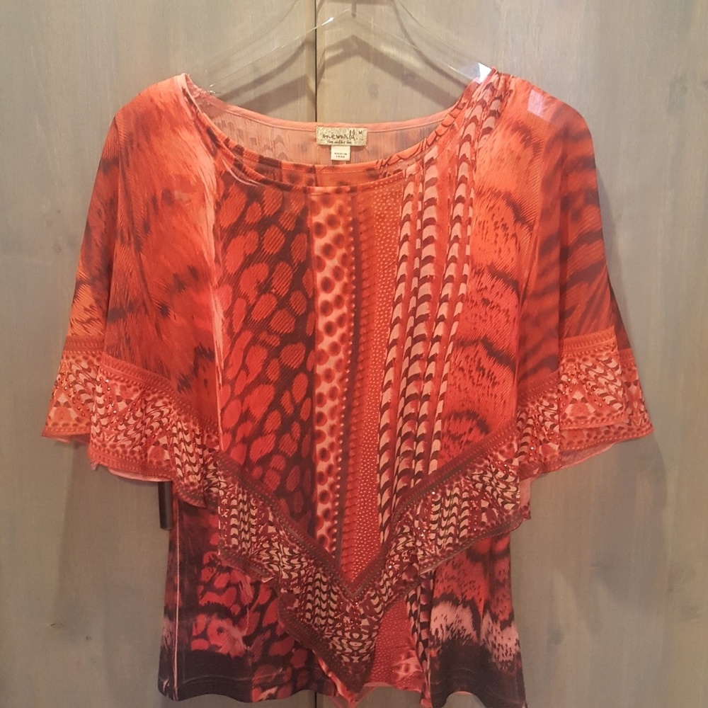 One World Chiffon Pointed Pancho and Tank Top Set